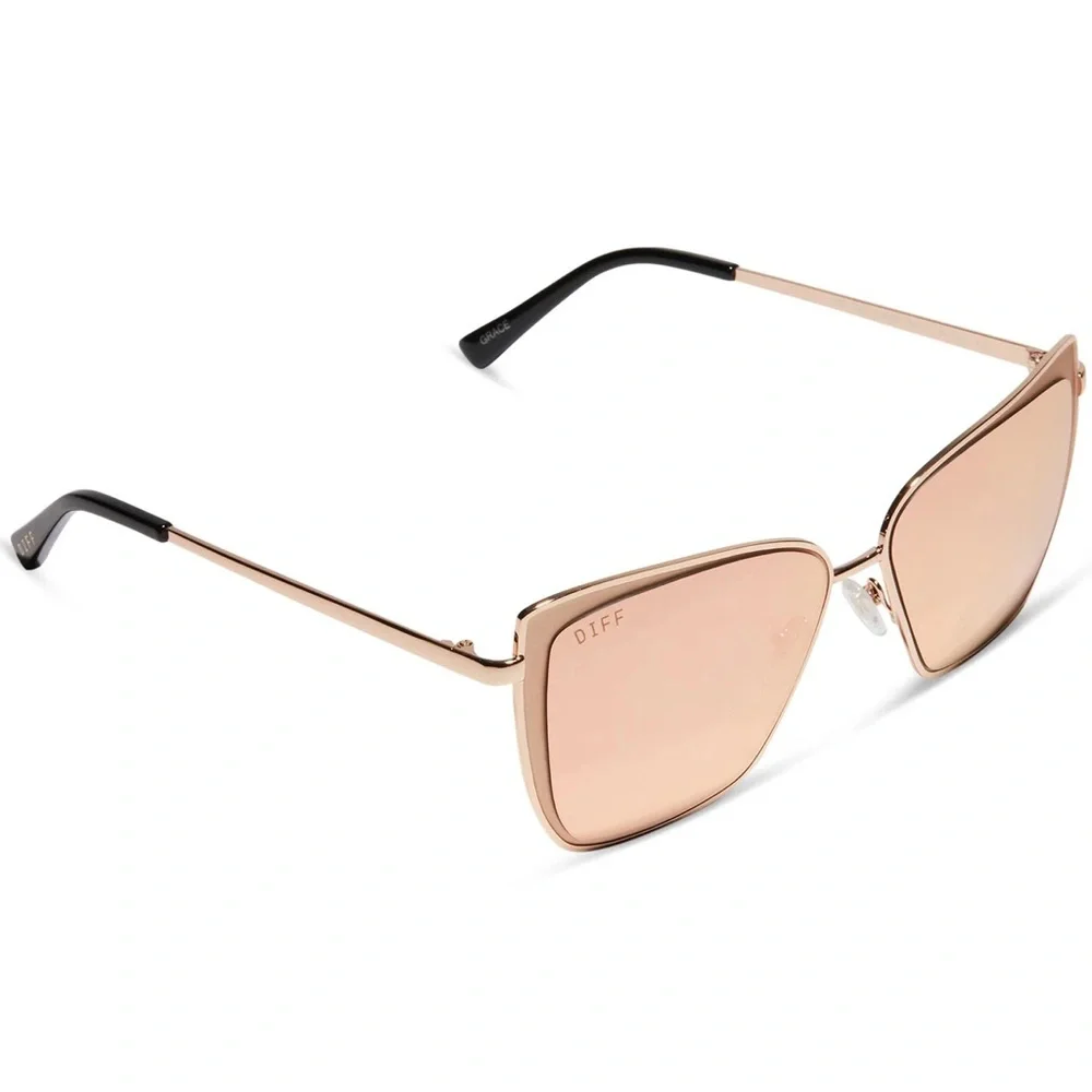 DIFF Grace Sunglasses Gold Frame Peach Mirror Lenses Cateye NIB